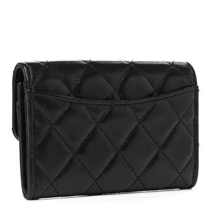 Chanel Lambskin Quilted Flap Card Holder Wallet Black 3 of 8