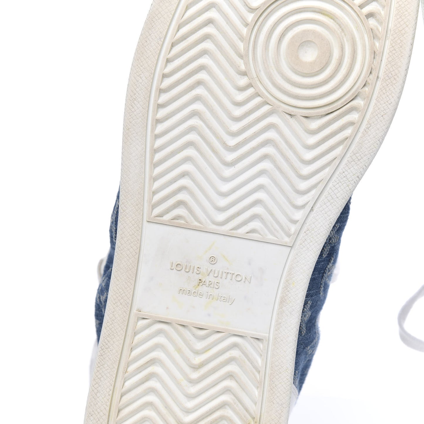 Calfskin Monogram Denim Rivoli High Top Sneakers 12 White