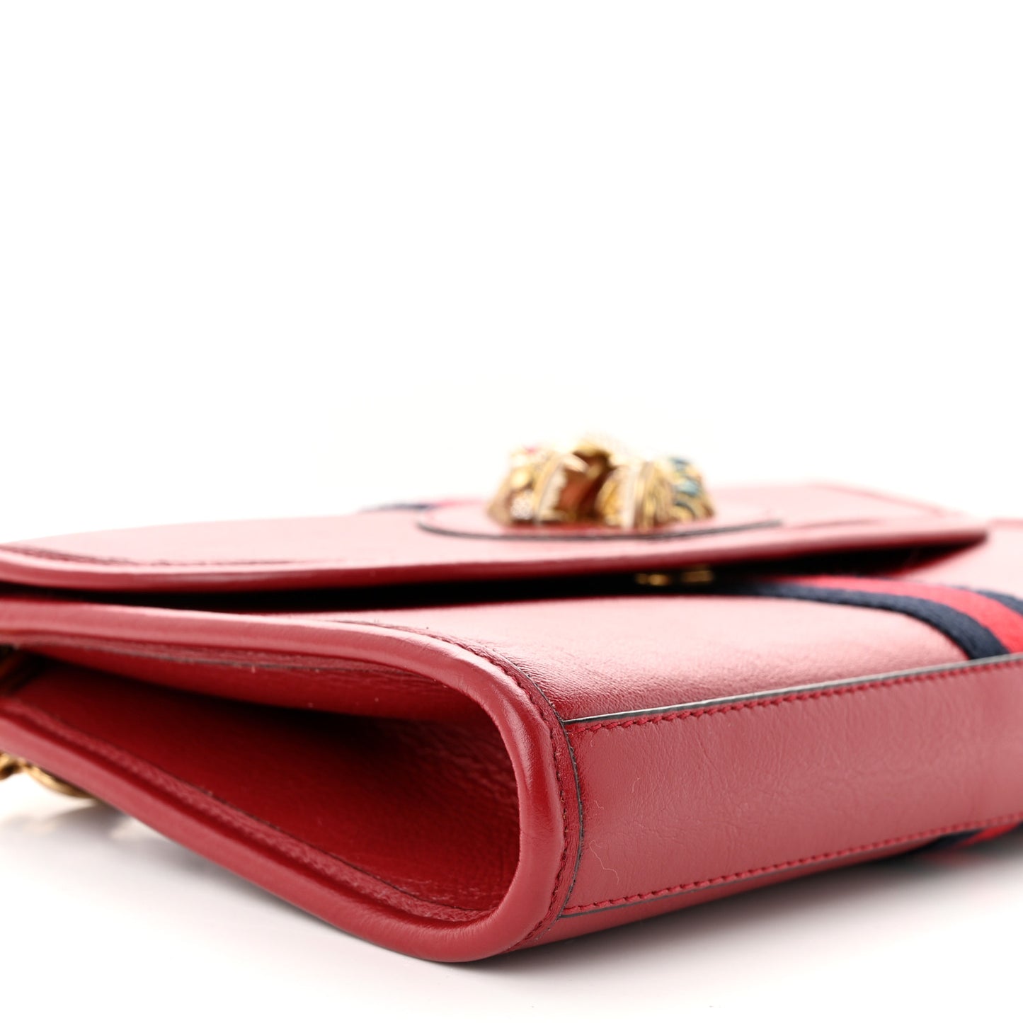 Textured Calfskin Web Rajah Slim Flap Shoulder Bag Romantic Cherry