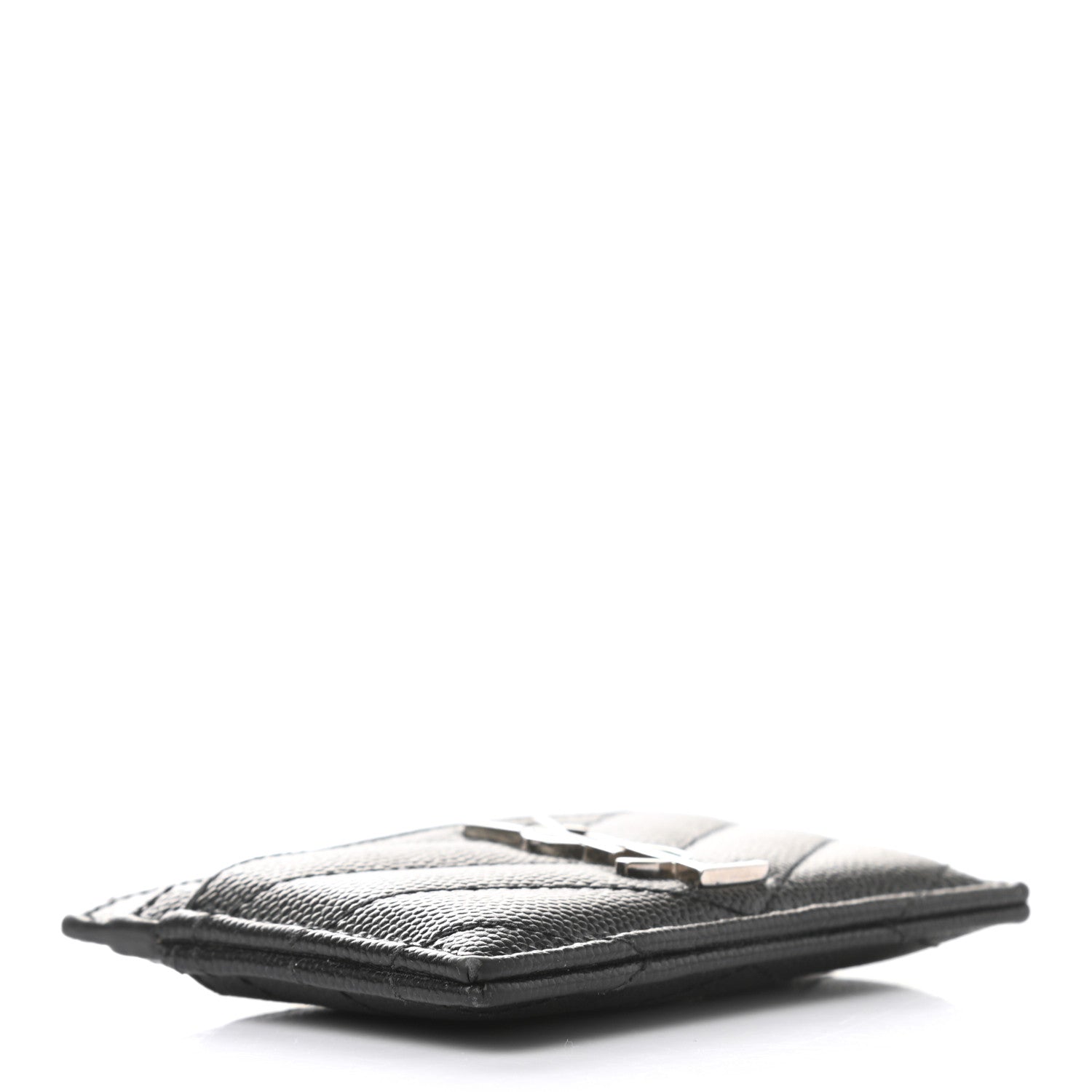 Saint Laurent Grain De Poudre Matelasse Chevron Monogram Credit Card Case Black 4 of 7