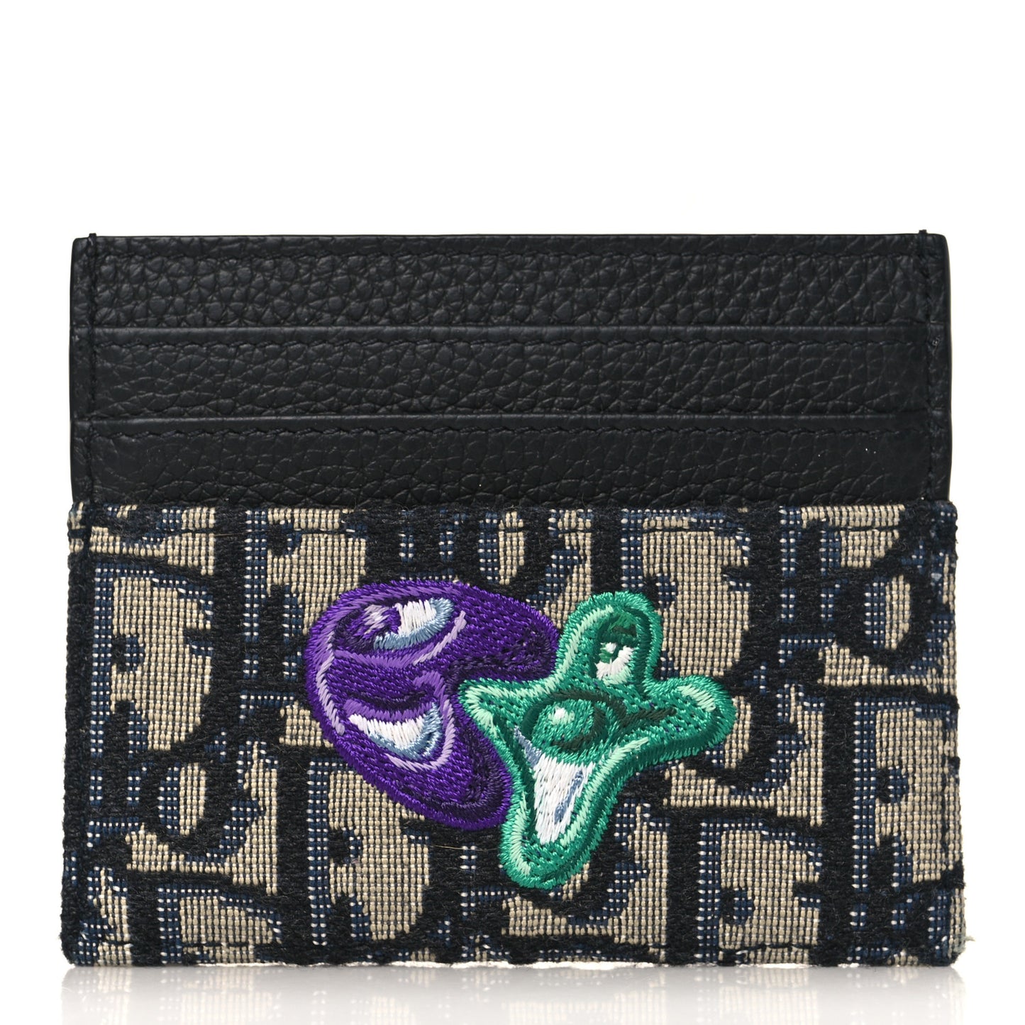 X KENNY SCHARF Oblique Canvas Embroidered Card Holder Charcoal