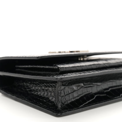 Saint Laurent Calfskin Crocodile Embossed Monogram Sunset Chain Wallet Black 8 of 11