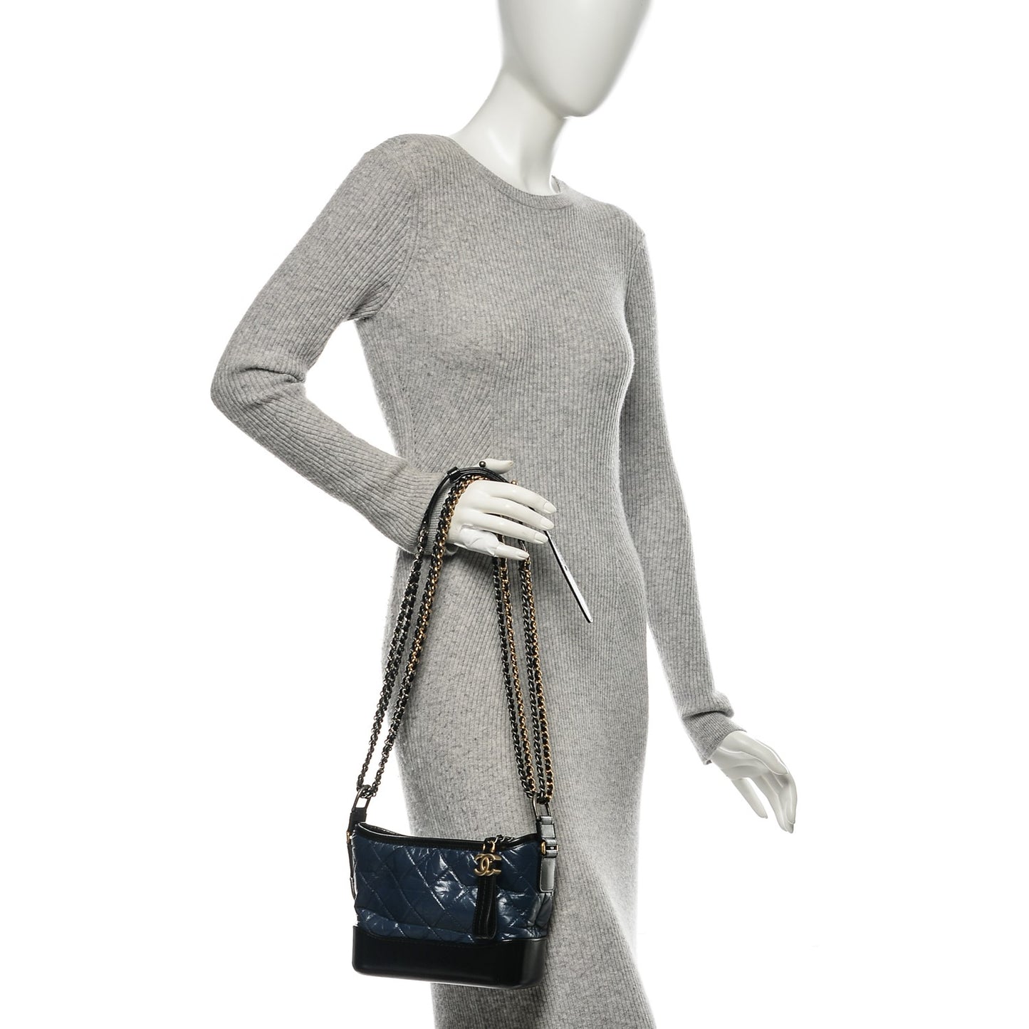 Aged Calfskin Quilted Small Gabrielle Hobo Blue Black