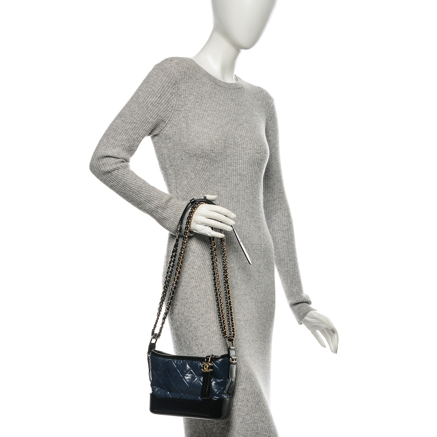 Chanel Aged Calfskin Quilted Small Gabrielle Hobo Blue Black 2 of 9