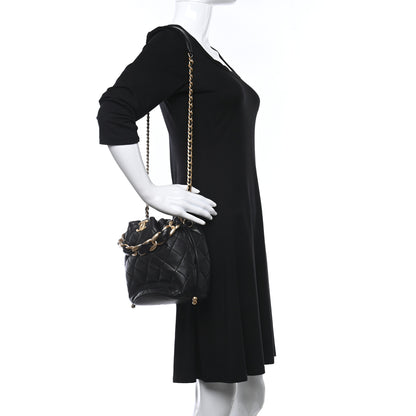 Chanel Shiny Lambskin Quilted Chain Is More Drawstring Bag Black 2 of 10