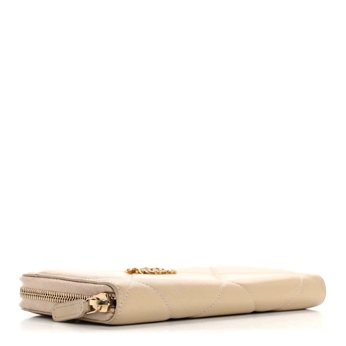 Shiny Goatskin Quilted 19 Long Zipped Around Wallet Beige