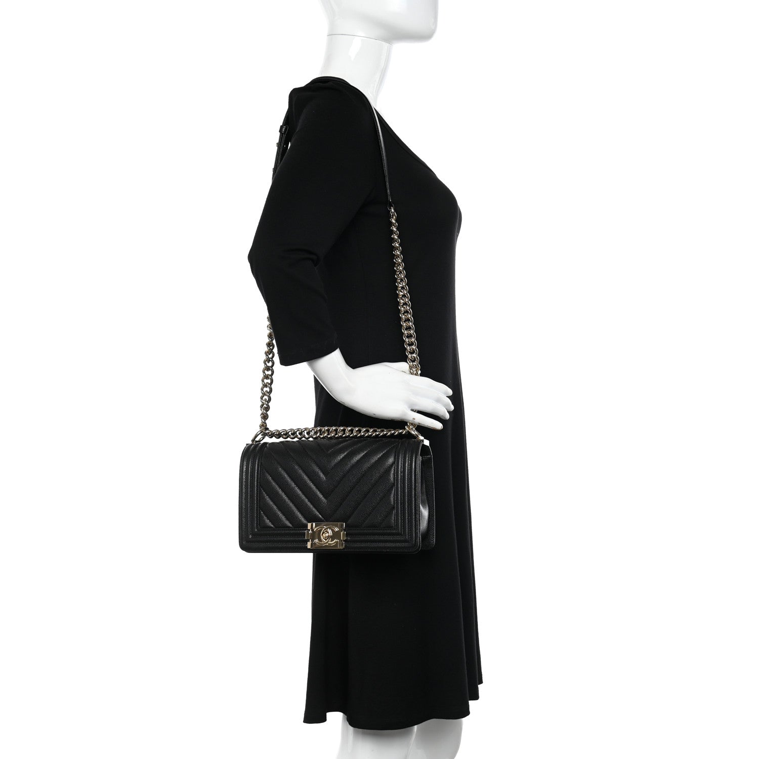 Chanel Caviar Chevron Quilted Medium Boy Flap Black 2 of 10