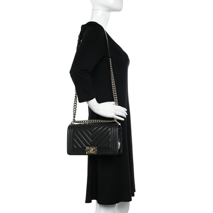 Chanel Caviar Chevron Quilted Medium Boy Flap Black 2 of 10