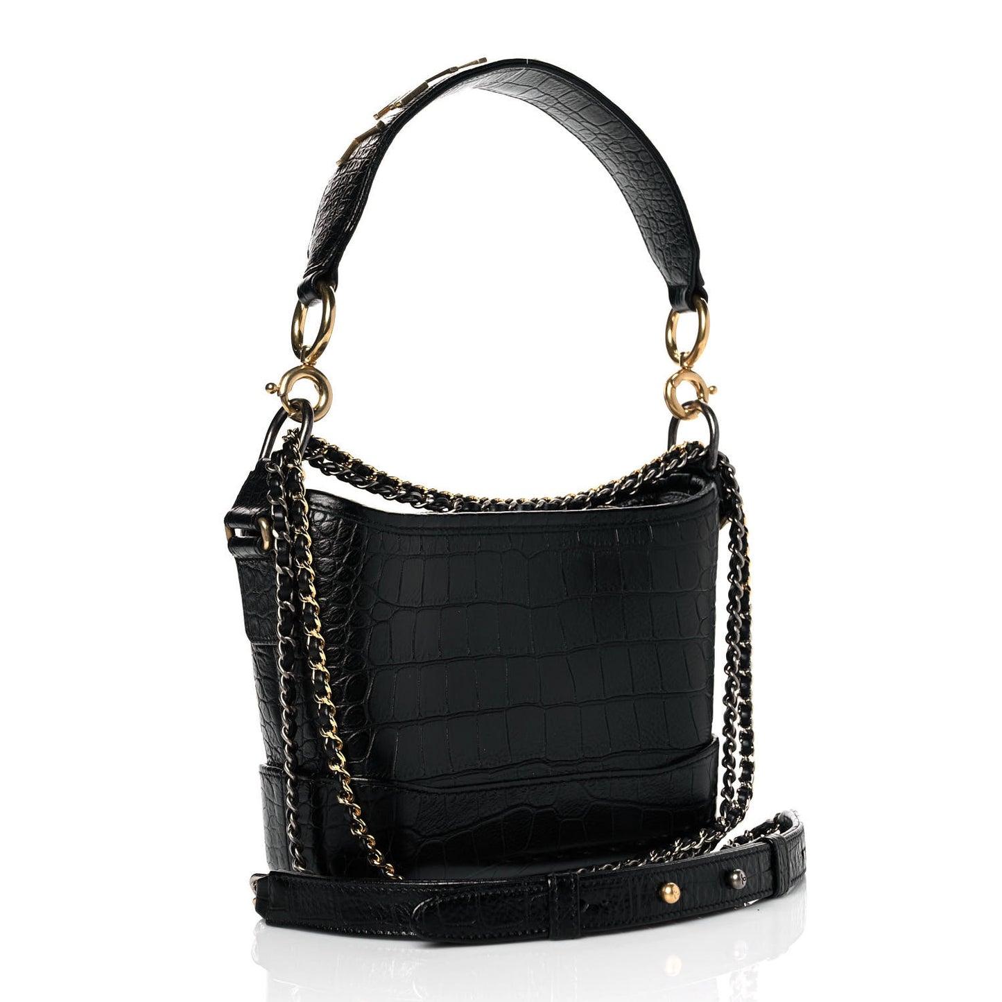 Calfskin Crocodile Embossed Small Gabrielle Cocodile Hobo Black