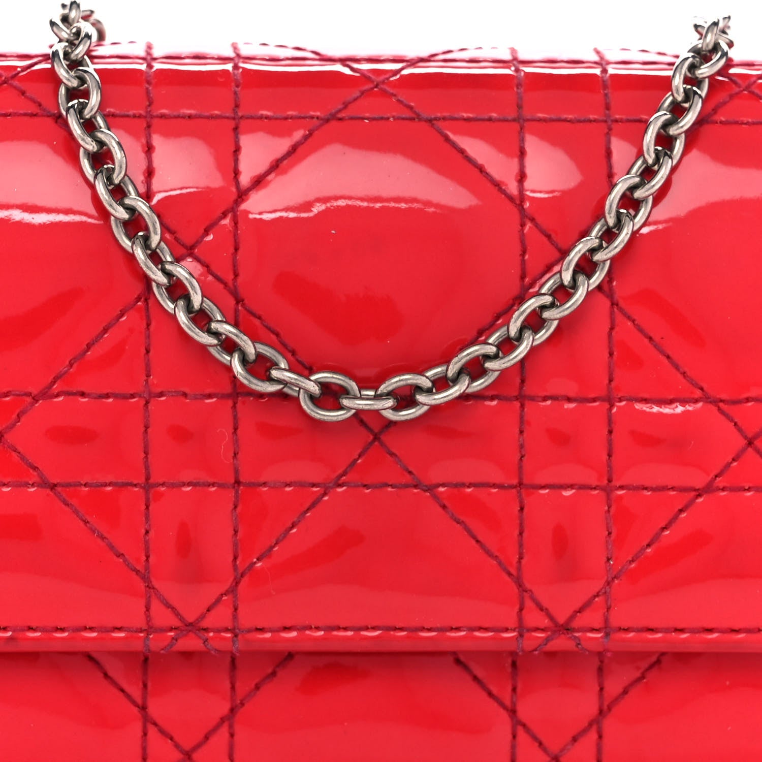 Christian Dior Patent Cannage Rendez-vous Chain Wallet Red 9 of 14