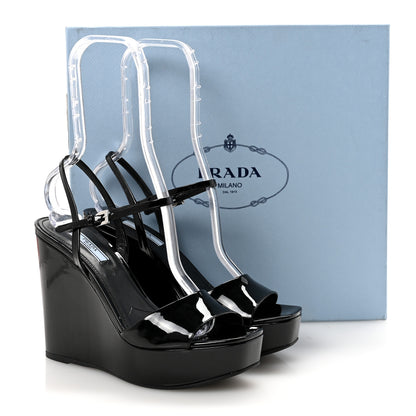 Prada Vernice Platform Wedge Sandals 38.5 Black 10 of 10