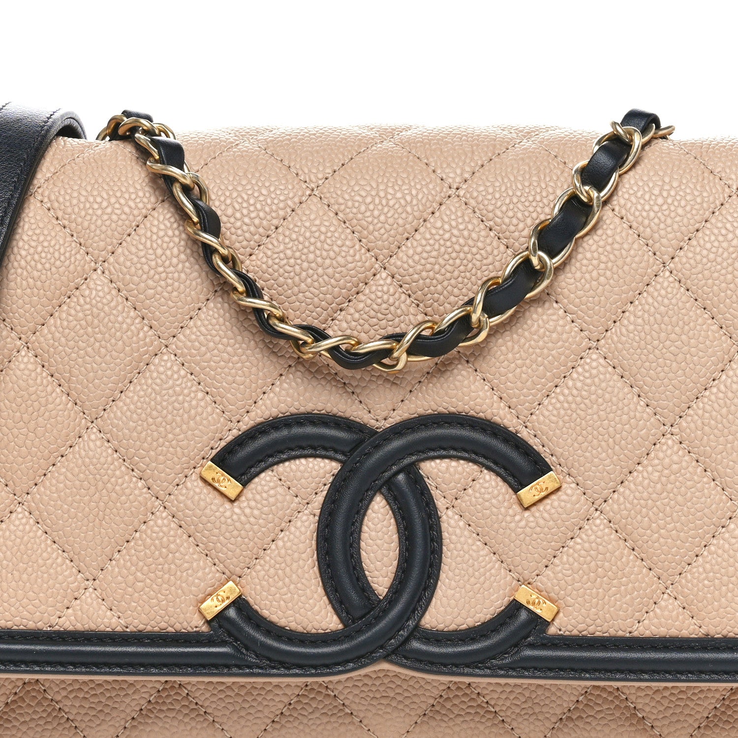 Chanel Caviar Quilted Medium CC Filigree Flap Beige Black 8 of 10
