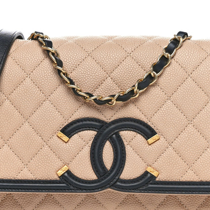 Chanel Caviar Quilted Medium CC Filigree Flap Beige Black 8 of 10