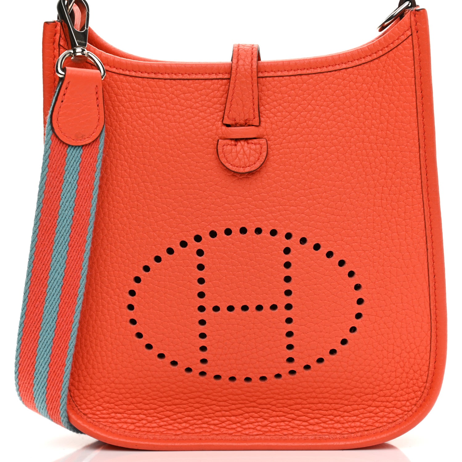 Hermes Taurillon Clemence Amazone Evelyne TPM Orange Poppy Bleu Saint Cyr 8 of 10