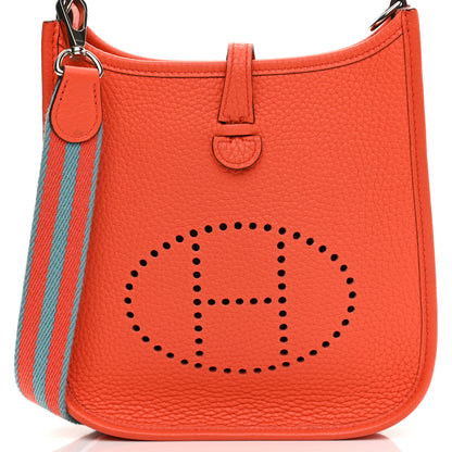 Hermes Taurillon Clemence Amazone Evelyne TPM Orange Poppy Bleu Saint Cyr 8 of 10