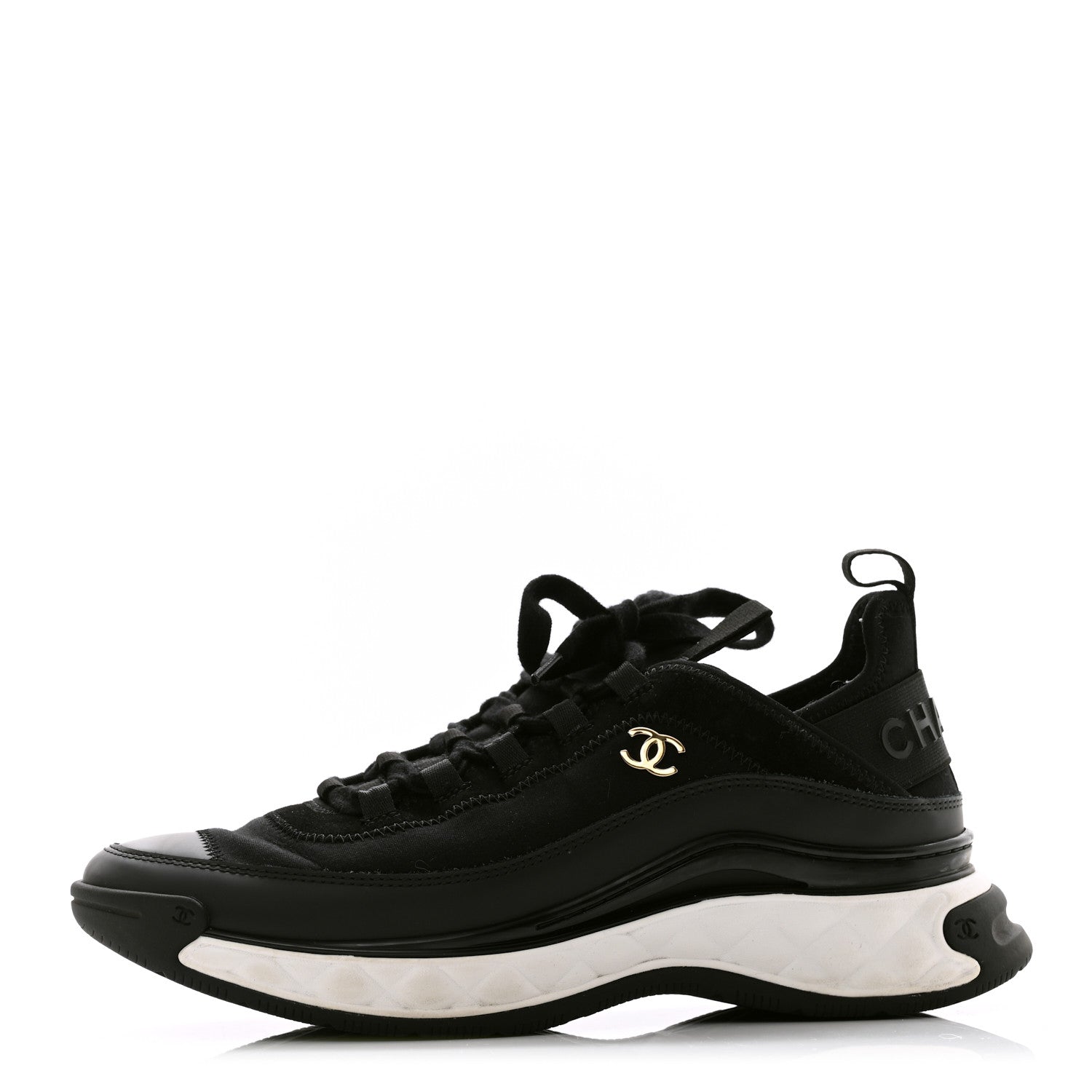 Chanel Velvet Calfskin Mixed Fibers CC Sneakers 40 Black 1 of 9