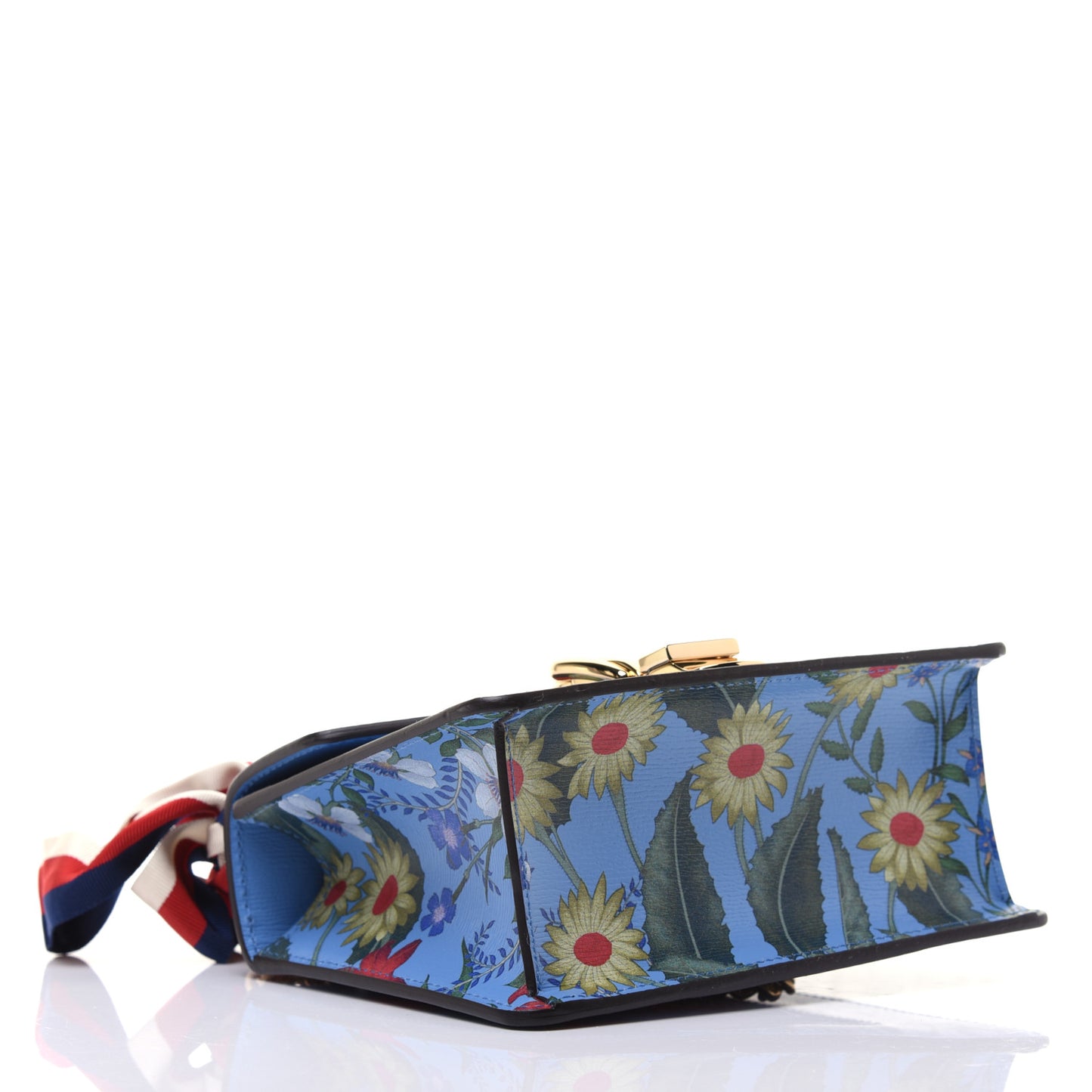 Shangai Calfskin Web New Flora Mini Sylvie Chain Shoulder Bag Azure