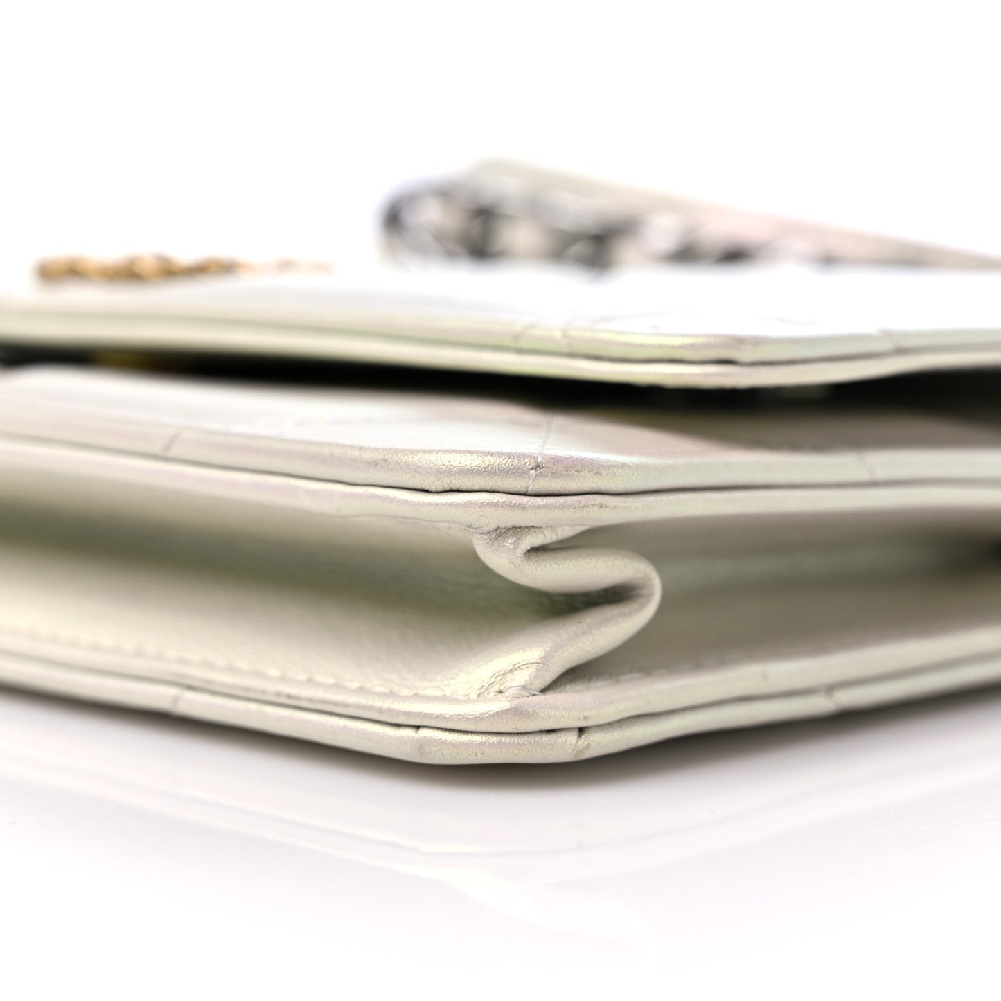 Iridescent Calfskin Quilted Chanel 19 Wallet On Chain WOC White