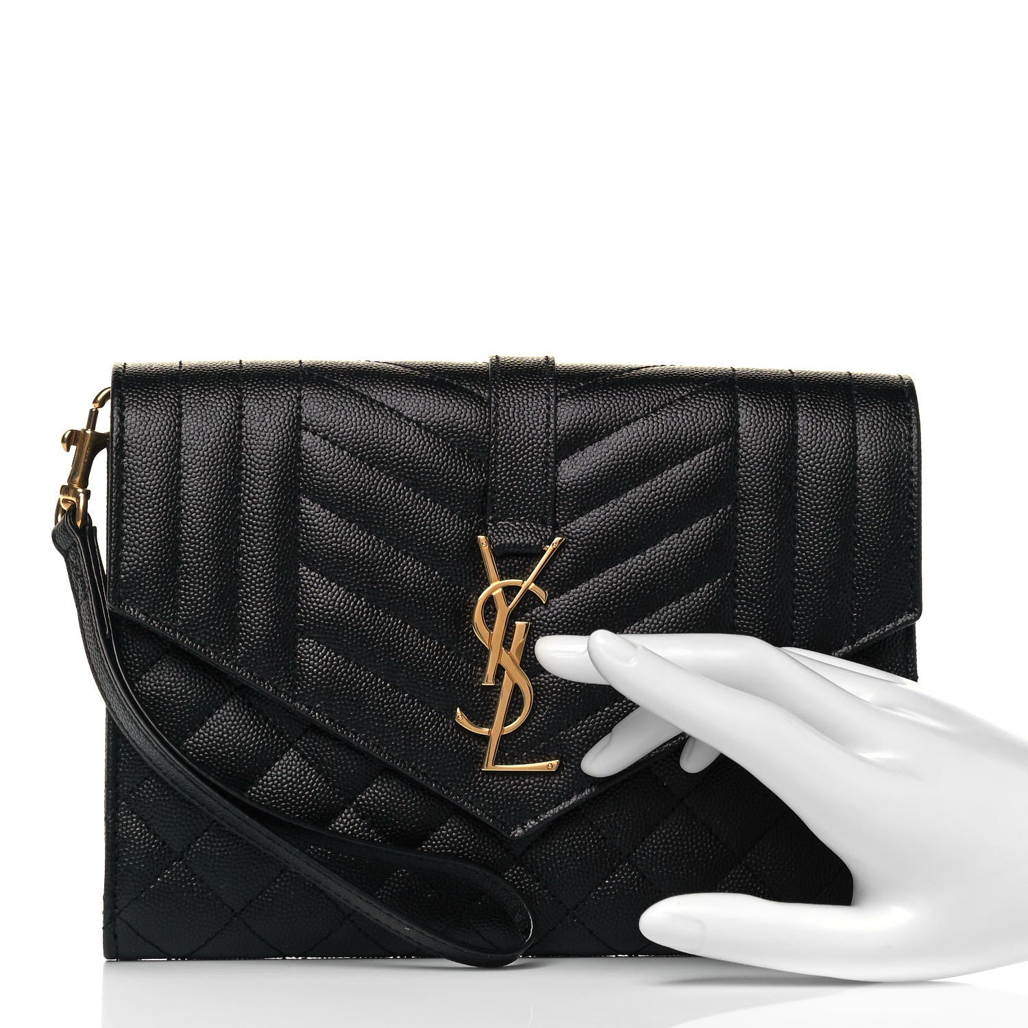 Saint Laurent Grain De Poudre Textured Mixed Matelasse Triquilt Monogram Clutch Black 2 of 7