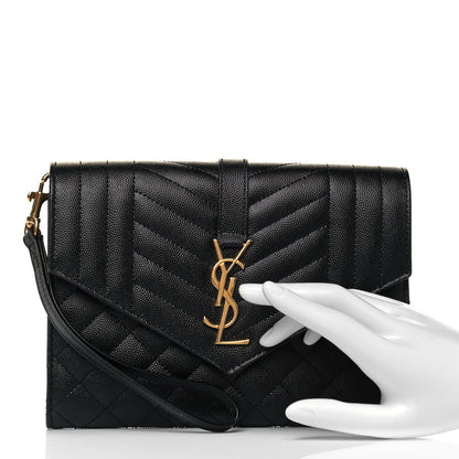 Saint Laurent Grain De Poudre Textured Mixed Matelasse Triquilt Monogram Clutch Black 2 of 7