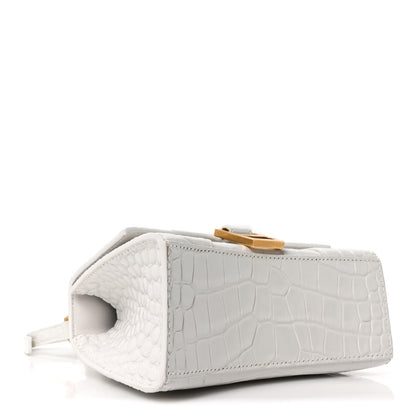 Balenciaga Shiny Calfskin Crocodile Embossed Hourglass Top Handle Bag XS White 4 of 9