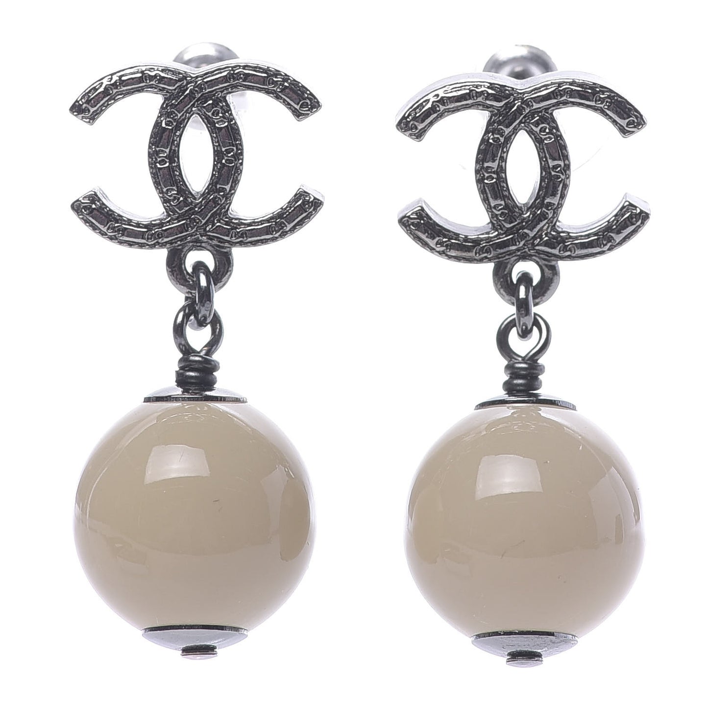 Ruthenium CC Bead Drop Earrings Gris