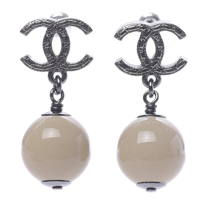 Chanel Ruthenium CC Bead Drop Earrings Gris 1 of 5