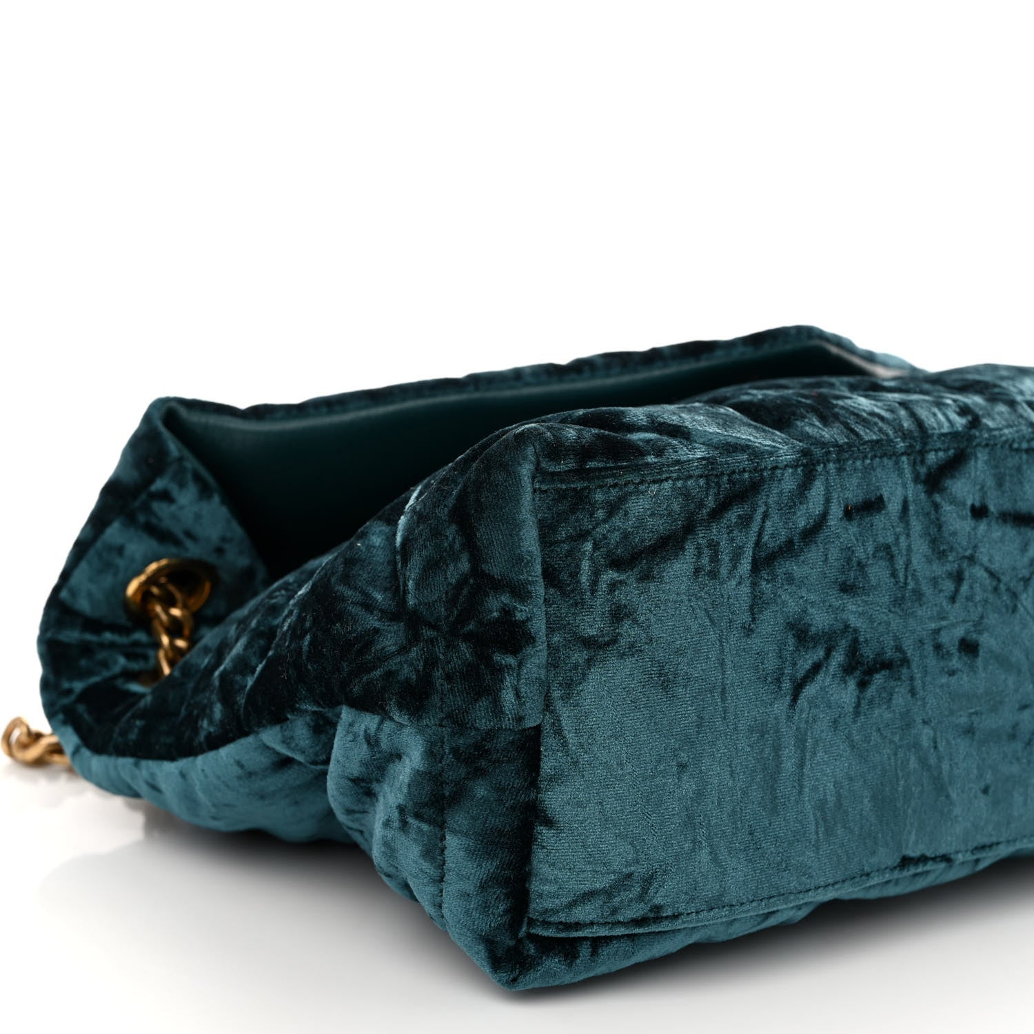 Saint Laurent Crushed Velvet Quilted Small Loulou Puffer Monogram Chain Satchel Emerald 8 of 9