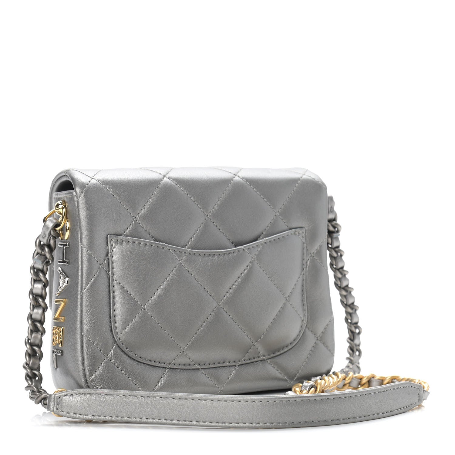 Chanel Metallic Lambskin Quilted Mini Side Note Flap Grey 3 of 10