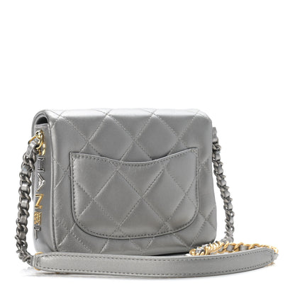 Chanel Metallic Lambskin Quilted Mini Side Note Flap Grey 3 of 10