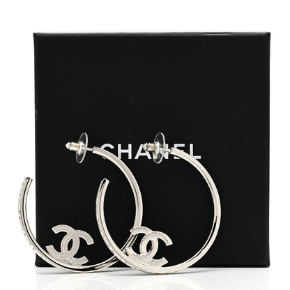 Chanel Metal Crystal Baguette CC Large Hoop Earrings Silver 6 of 6