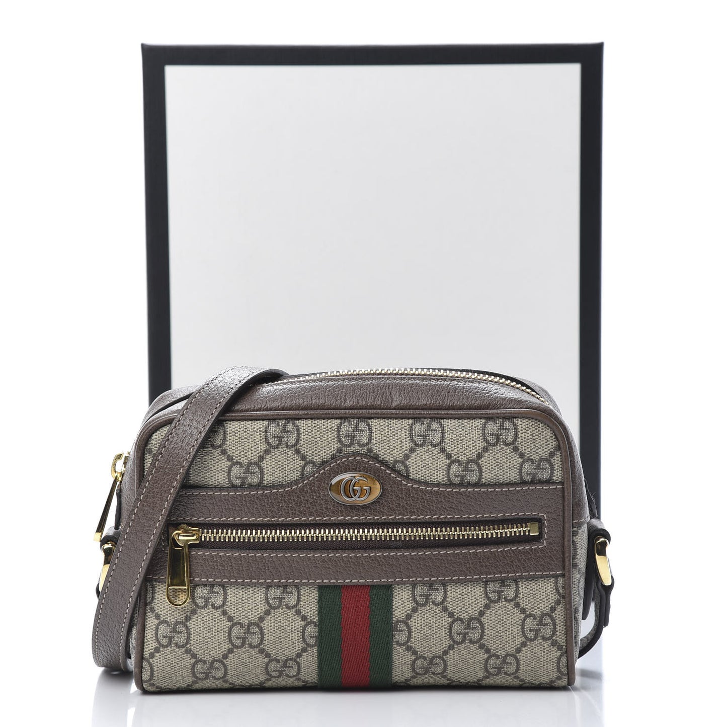 GG Supreme Monogram Web Mini Ophidia Shoulder Bag Brown