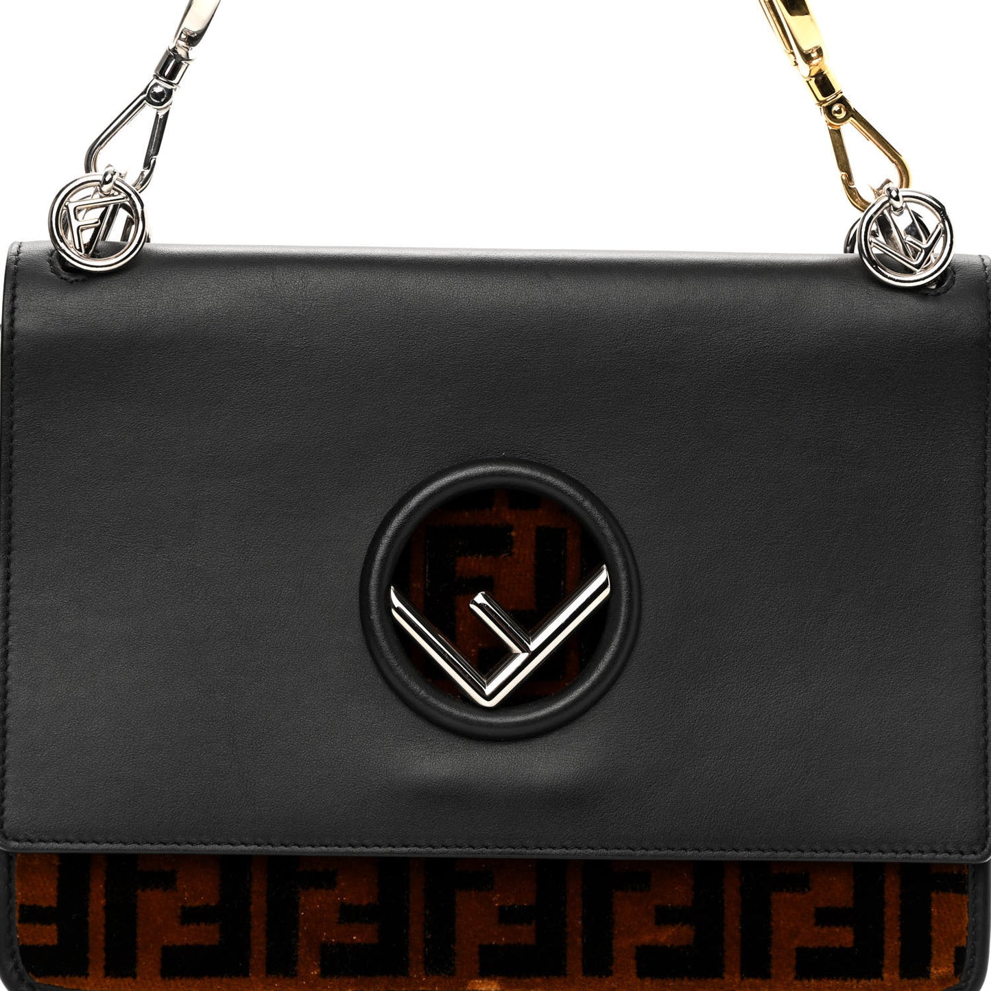 Vitello Century Velvet F is Fendi FF Kan I Shoulder Bag Black Tobacco