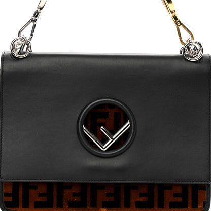 Fendi Vitello Century Velvet F is Fendi FF Kan I Shoulder Bag Black Tobacco 8 of 11