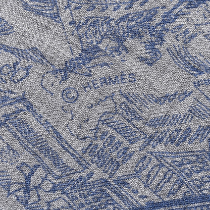 Hermes Cashmere Silk La Cite Cavaliere Shawl 140 Gold Gris Chine 4 of 4