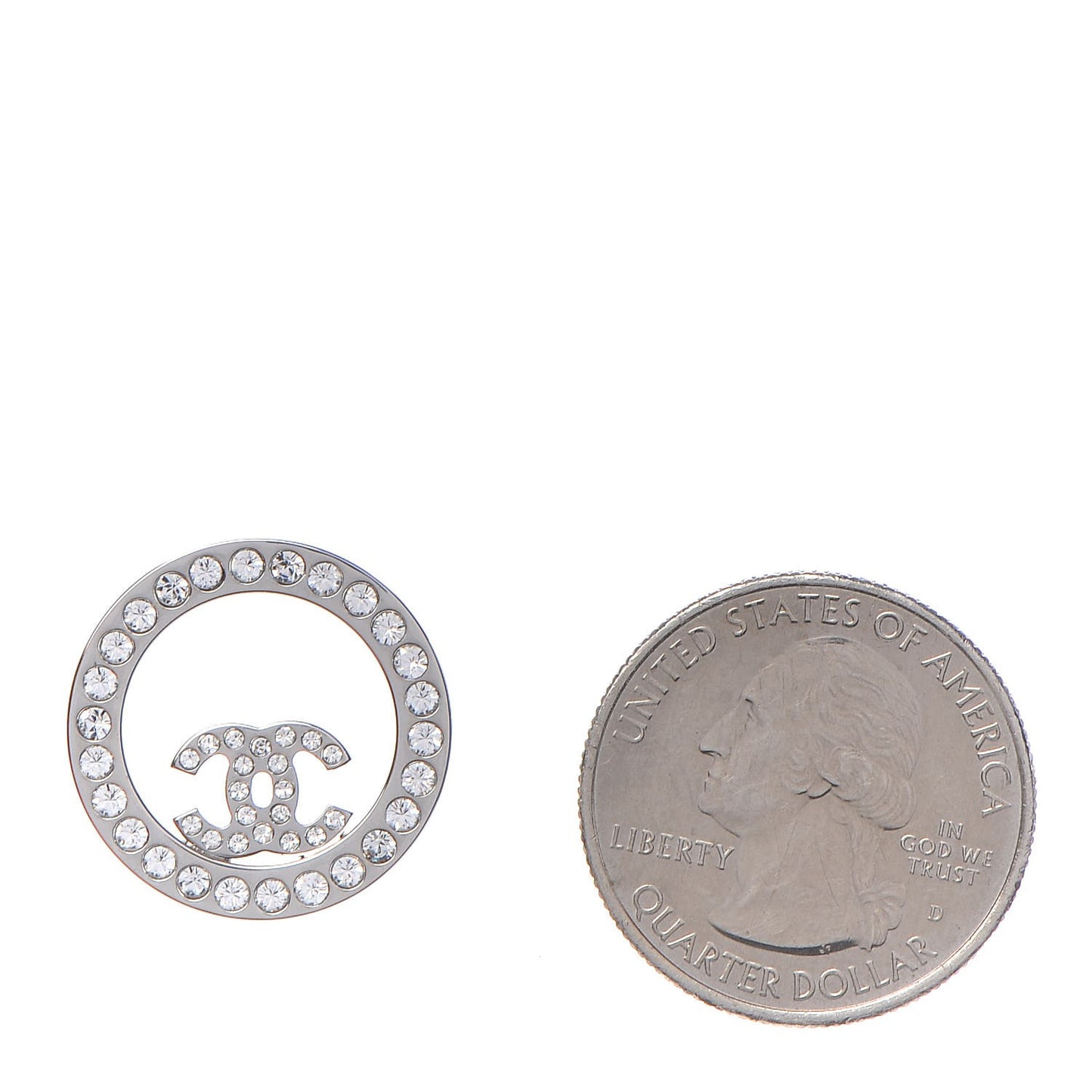Crystal CC Round Earrings Silver
