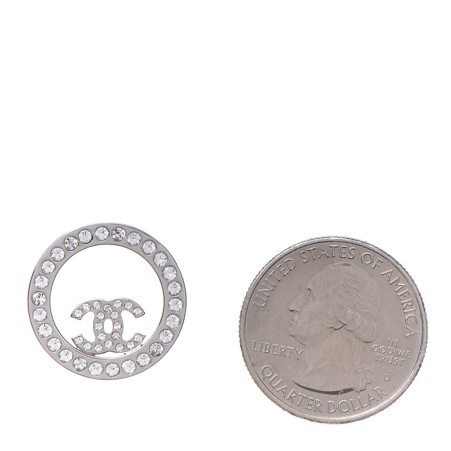 Chanel Crystal CC Round Earrings Silver 2 of 6