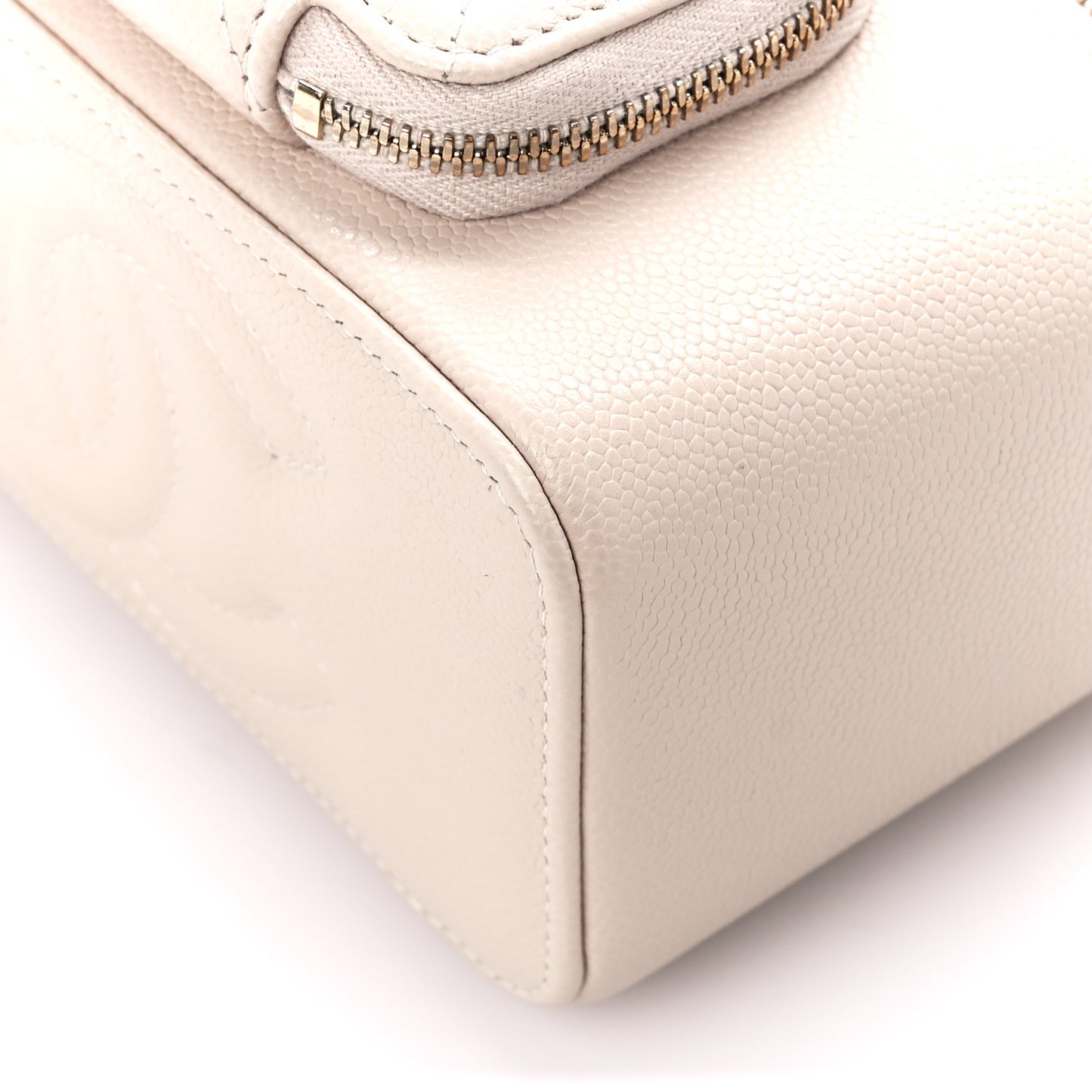 Caviar Quilted Top Handle Pocket Vanity Case Beige