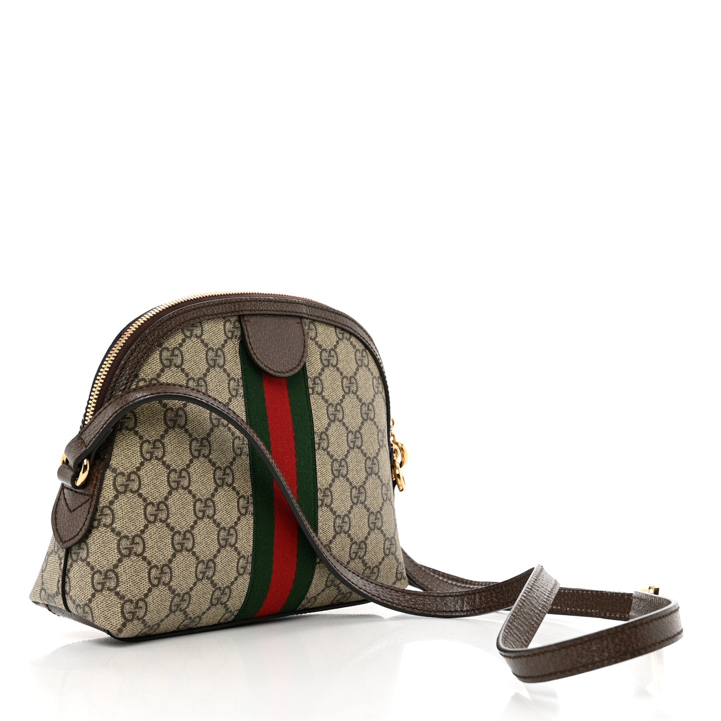 GG Supreme Monogram Textured Dollar Calfskin Web Small Ophidia Dome Shoulder Bag Beige Ebony New Acero