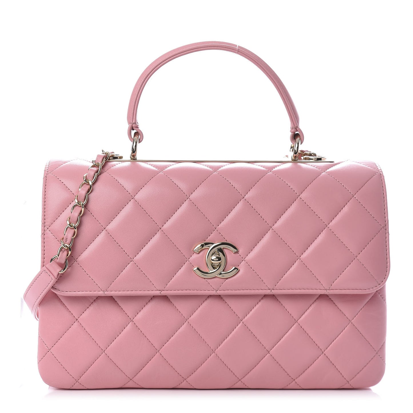 Lambskin Quilted Medium Trendy CC Flap Dual Handle Bag Pink