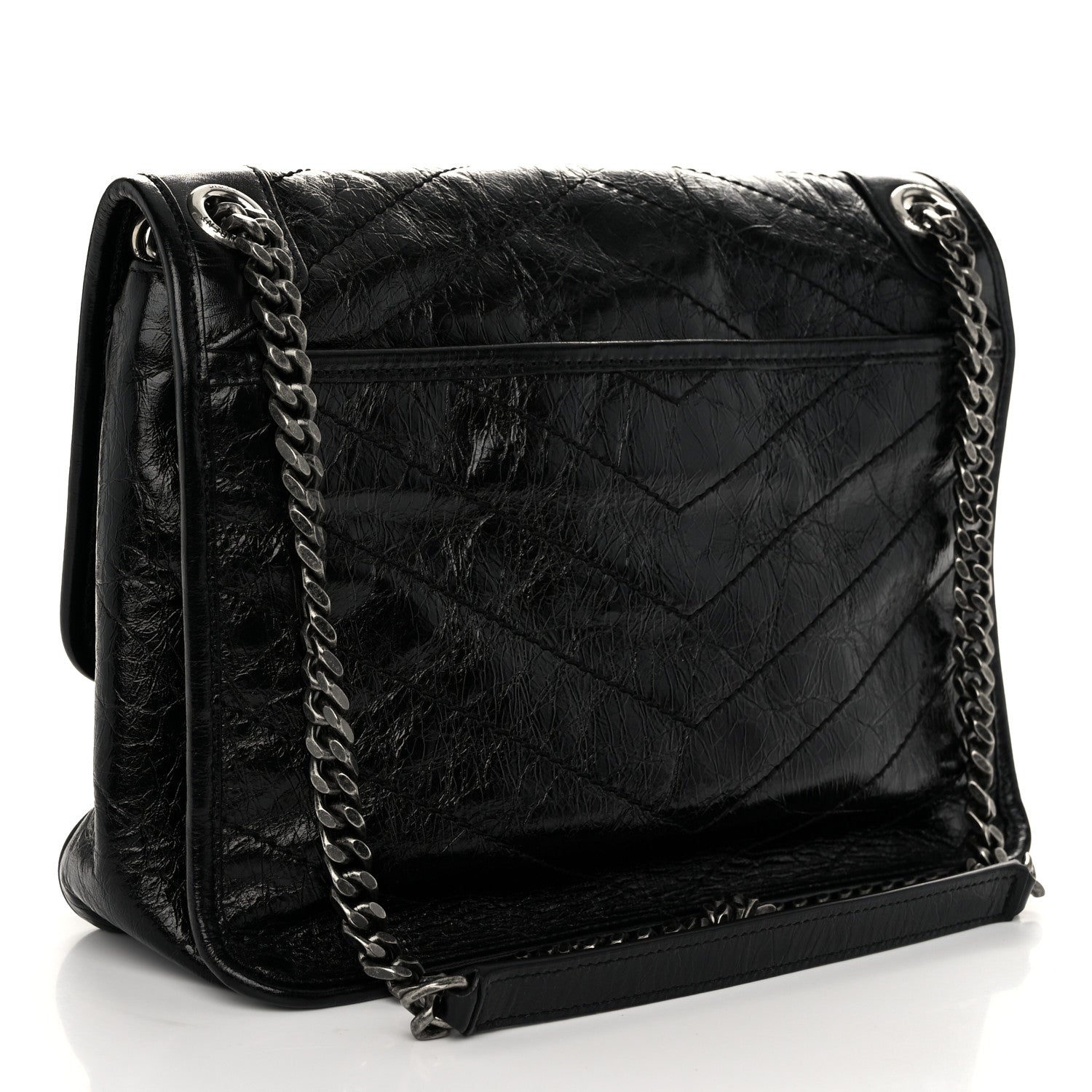 Saint Laurent Crinkled Calfskin Matelasse Monogram Medium Niki Chain Satchel Black 3 of 10