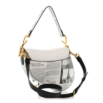 Christian Dior Calfskin Newspaper Printed Saddle Bag With Strap Black White 3 of 12