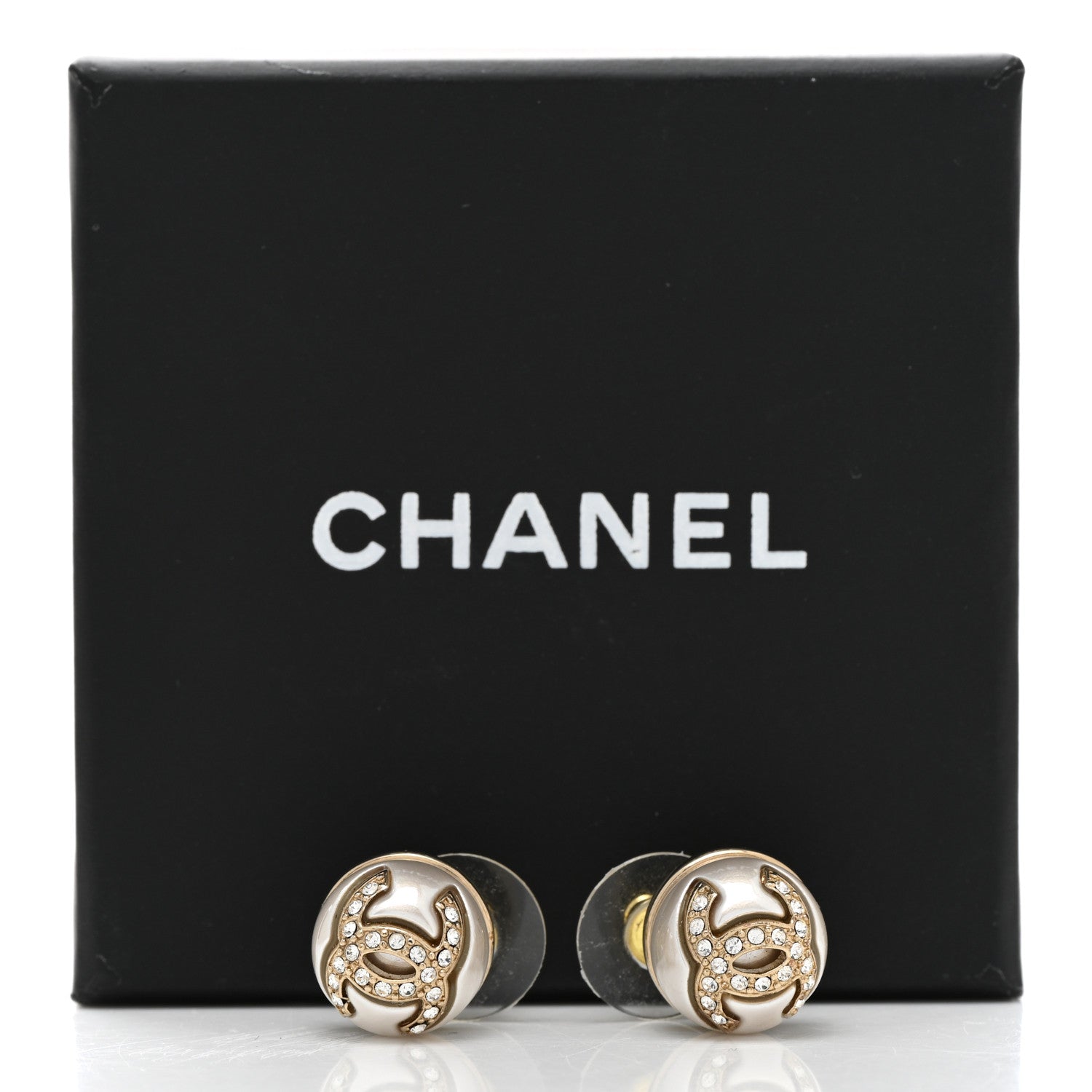 Chanel Pearl Crystal Metal CC Round Earrings Gold 5 of 5