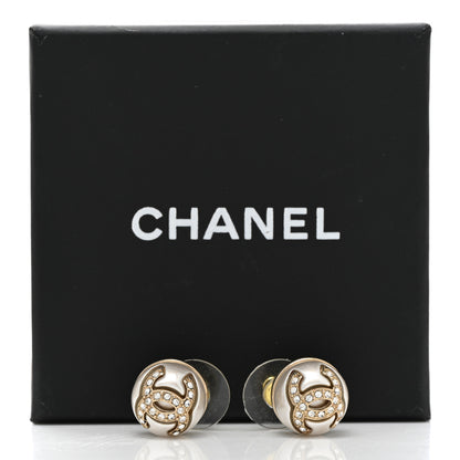 Chanel Pearl Crystal Metal CC Round Earrings Gold 5 of 5