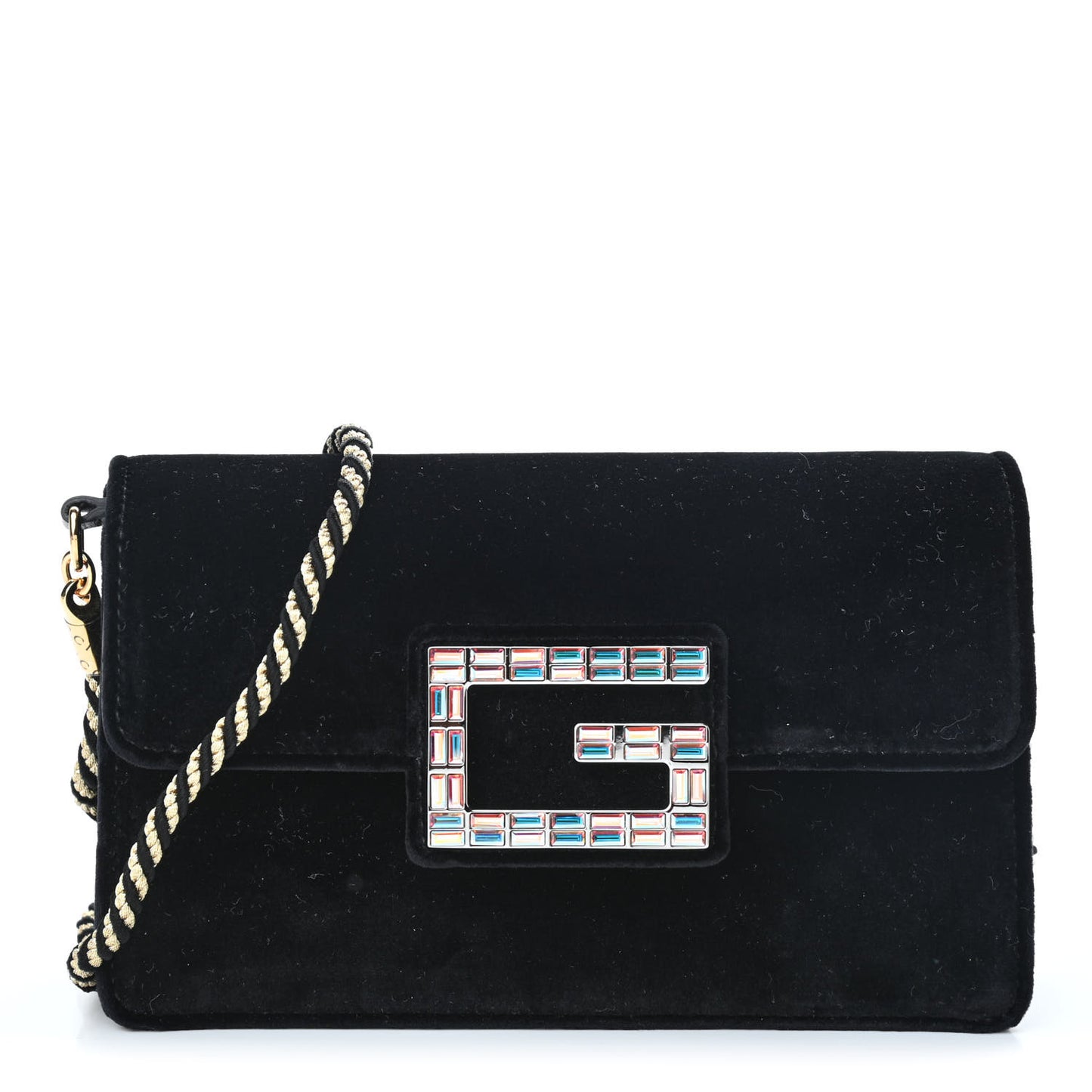 Velvet Crystal Square G Shoulder Bag Black