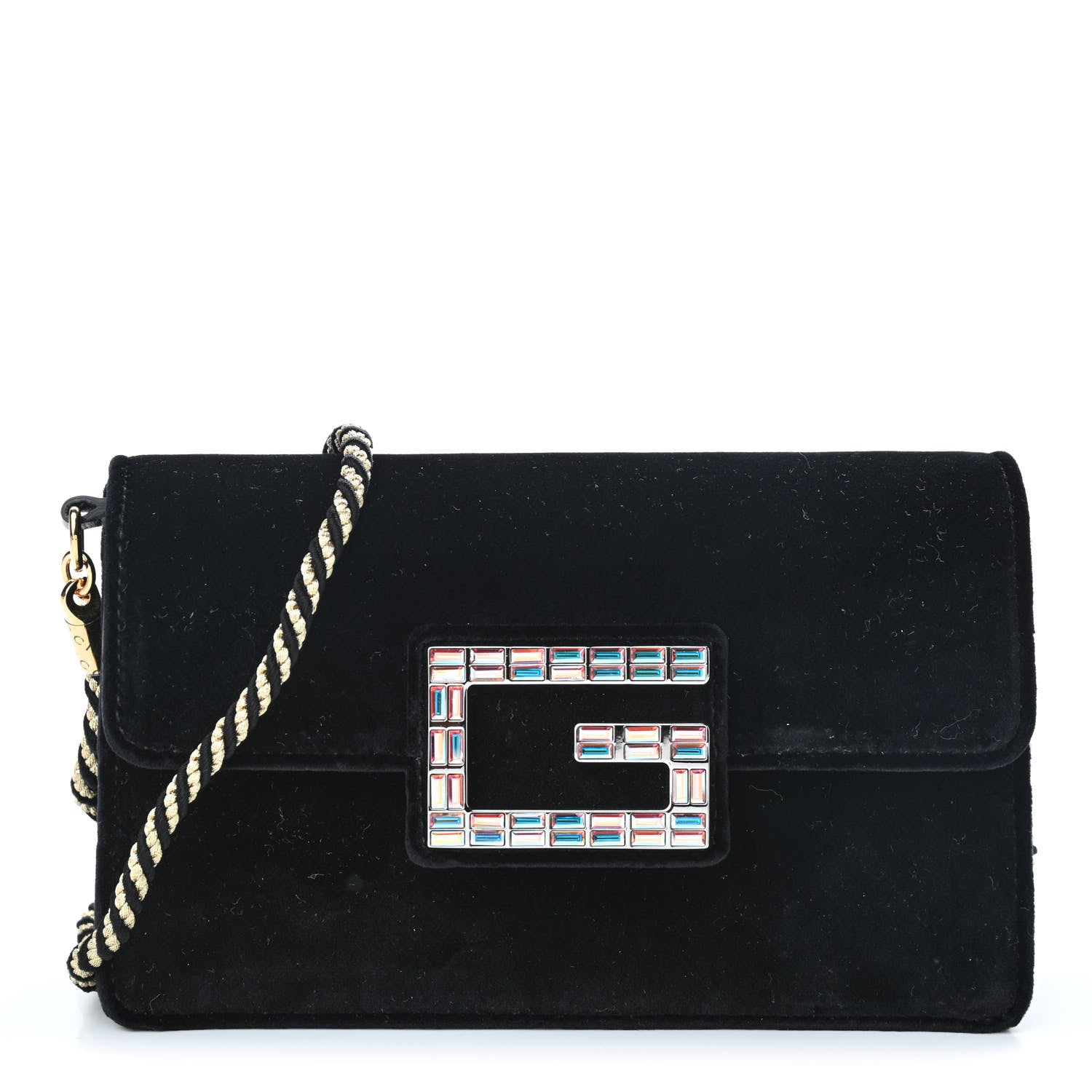 Gucci Velvet Crystal Square G Shoulder Bag Black 1 of 9