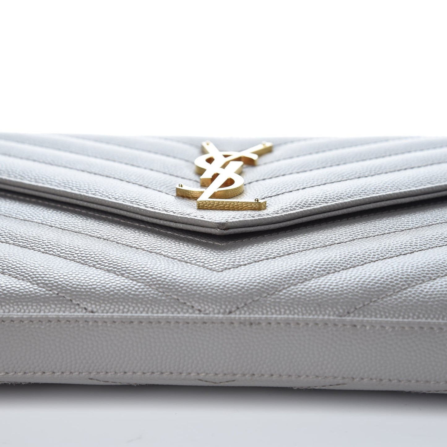 Grain De Poudre Matelasse Chevron Monogram Chain Wallet Oyster Grey