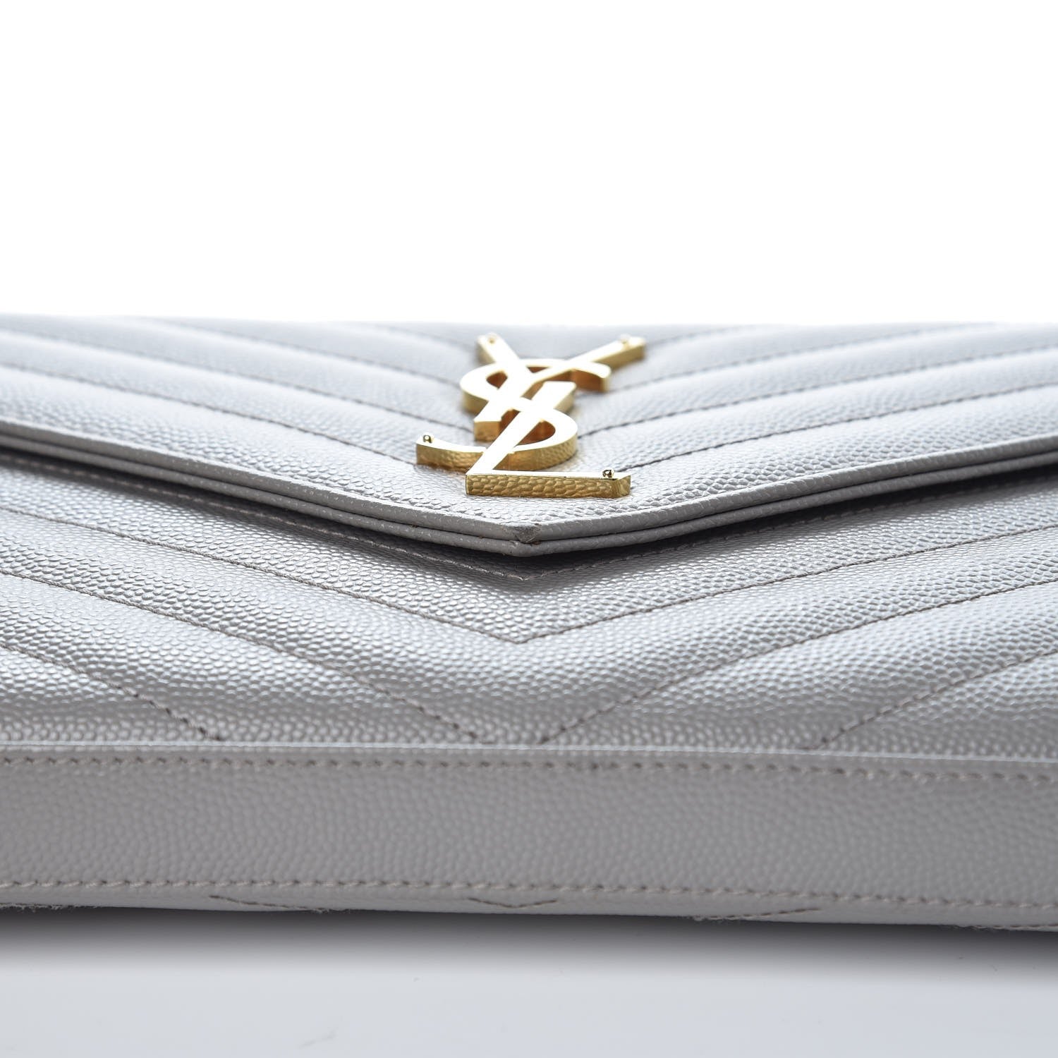 Saint Laurent Grain De Poudre Matelasse Chevron Monogram Chain Wallet Oyster Grey 12 of 12