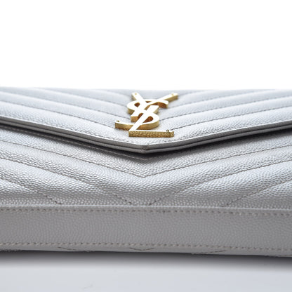 Saint Laurent Grain De Poudre Matelasse Chevron Monogram Chain Wallet Oyster Grey 12 of 12
