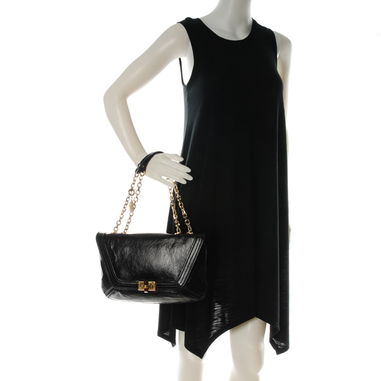 Patent Chain Shoulder Bag Black